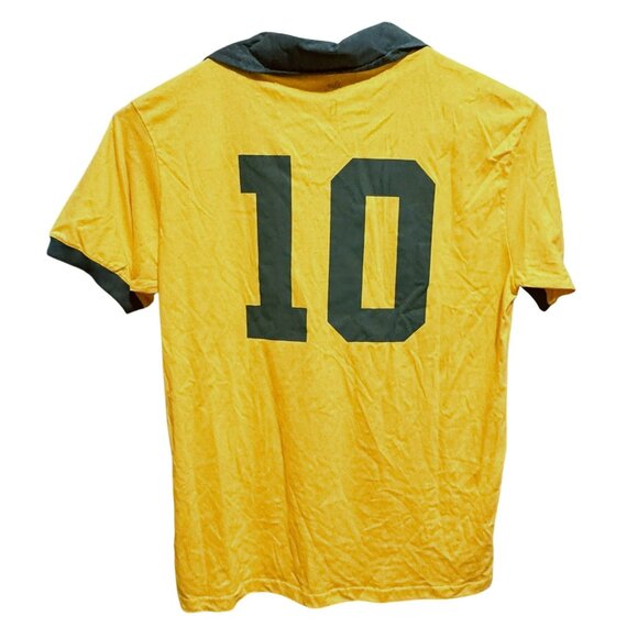 Brazil Lega Retro Star 10 Men's Polo Shirt Sz L Short Sleeve Cotton Yellow Green - Picture 4 of 7
